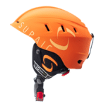 Orangefarbener Pilot Helm von der Seite gesehen